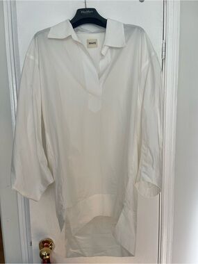 KHAITE Oversized White Button-Down Tunic Shirt